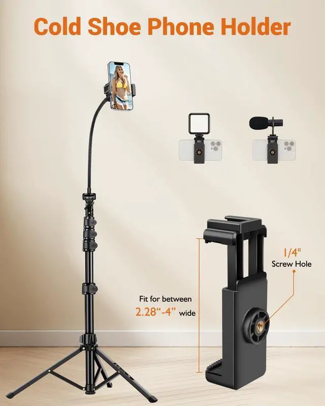 Alt view image 5 of 7 - Phone Tripod, 85" Tall Tripod for iPhone with Remote & Phone Holder