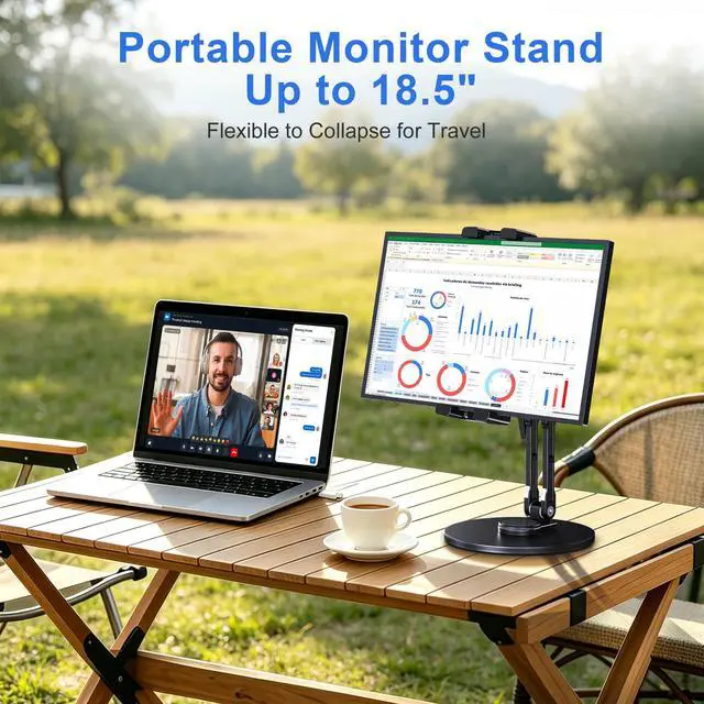 Alt view image 6 of 7 - Portable Monitor Stand, Aluminum iPad Stand for Desk with Large Clamp up to 18.5" Monitor, Tablet Arm Holder with Heavy Duty 360° Rotating Base for 4.7"-13" Tablets, iPad Pro/Air/Mini
