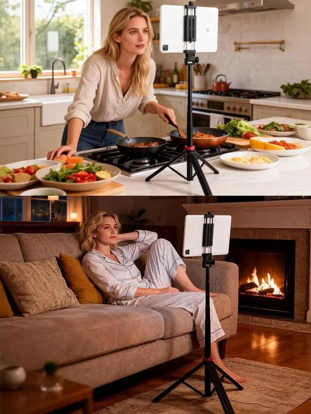 Alt view image 7 of 7 - Portable 81" iPad Tripod Stand, Extendable Aluminum Alloy Travel Tablet Tripod Holder, Compatible with iPad Pro, iPhone, Kindle & All 4.7-12.9" TabletsExtendable Height: 14.4" to 81"