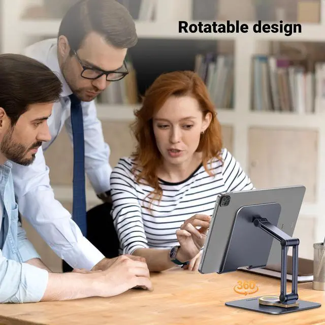 Alt view image 4 of 7 - Tablet Stand for Desk Swivel with 360° Rotating Base Tablet Holder Aluminum Portable Stand Adjustable Home Office Accessories Compatible with iPad Pro 11 Air Mini 6 5 Grey