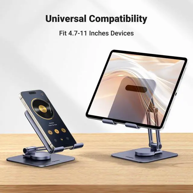 Alt view image 5 of 7 - Tablet Stand for Desk Swivel with 360° Rotating Base Tablet Holder Aluminum Portable Stand Adjustable Home Office Accessories Compatible with iPad Pro 11 Air Mini 6 5 Grey