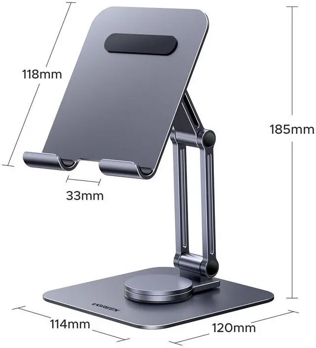 Alt view image 6 of 7 - Tablet Stand for Desk Swivel with 360° Rotating Base Tablet Holder Aluminum Portable Stand Adjustable Home Office Accessories Compatible with iPad Pro 11 Air Mini 6 5 Grey