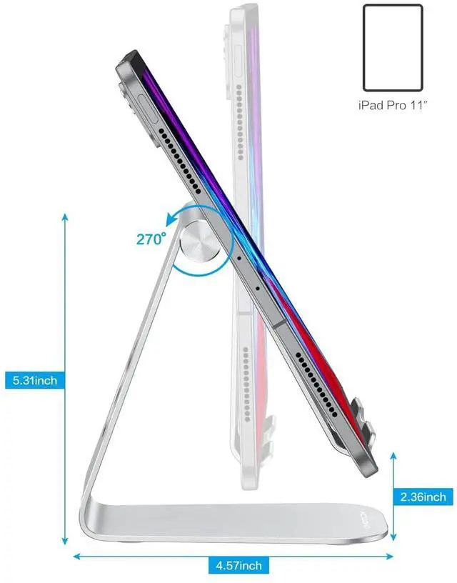 Alt view image 6 of 7 - T1 Adjustable Tablet Stand for Desk, Aluminum Holder for iPad Silver