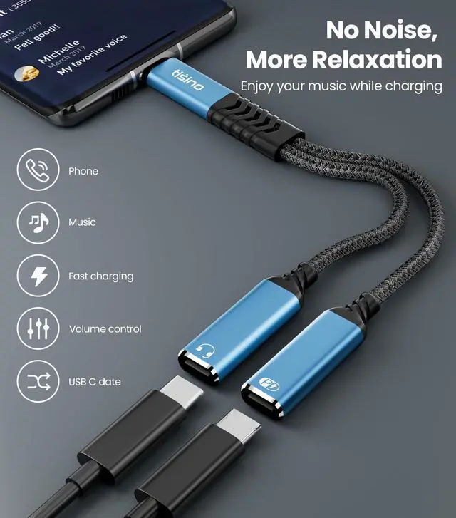 Alt view image 3 of 7 - USB C Splitter 1 in 2 Out, 32bit/384kHz Type C Splitter Headphone and Charger Adapter with PD 60W Fast Charging Support Call Music for iPhone 16/15 Series, iPad, MacBook and More