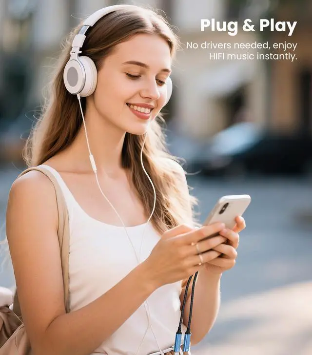 Alt view image 5 of 7 - USB C Splitter 1 in 2 Out, 32bit/384kHz Type C Splitter Headphone and Charger Adapter with PD 60W Fast Charging Support Call Music for iPhone 16/15 Series, iPad, MacBook and More