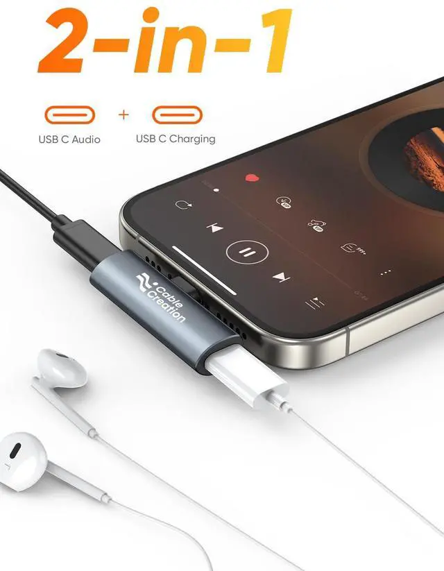 Alt view image 2 of 7 - Type C Aux Cord Adapter with PD 60W Fast Charging Splitter