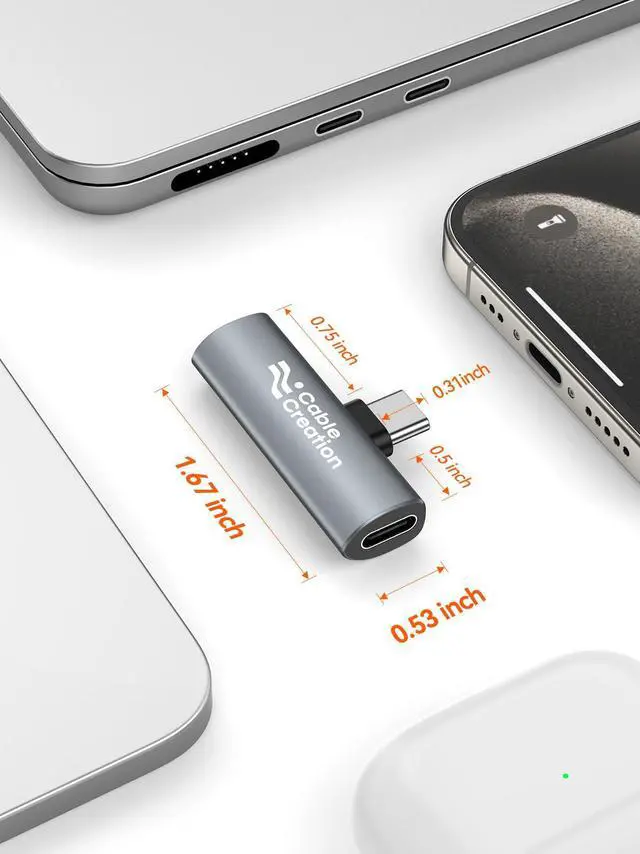 Alt view image 7 of 7 - Type C Aux Cord Adapter with PD 60W Fast Charging Splitter
