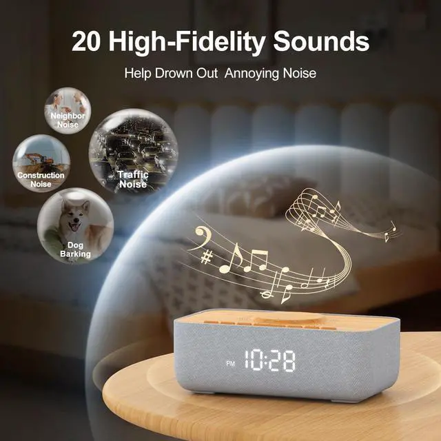 Alt view image 4 of 7 - 15W Magnetic Wireless Charging Alarm Clock with White Noise Machine