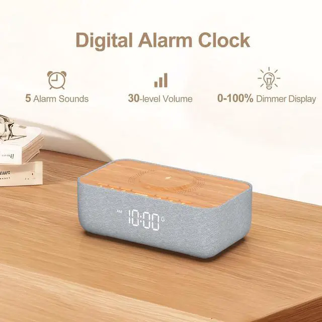 Alt view image 6 of 7 - 15W Magnetic Wireless Charging Alarm Clock with White Noise Machine