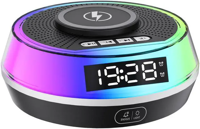 Main image of Charger Alarm Clock for Bedroom, 5W Bluetooth Speaker, 12 Soothing Sounds Machine, Dual Alarms, RGB Light, Ideal Gift for Heavy Sleepers, Adults, Teens, Kids, Senior(Black)