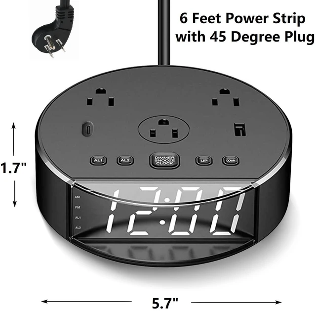 Alt view image 3 of 6 - ELMWAY Alarm Clock with Outlets and USB Charging Station, Loud Digital Clock for Heavy Sleepers, Large Dimmable LED Display with 0-100% Brightness, Bedside Clock with 3 AC Outlets and 2 USB Ports