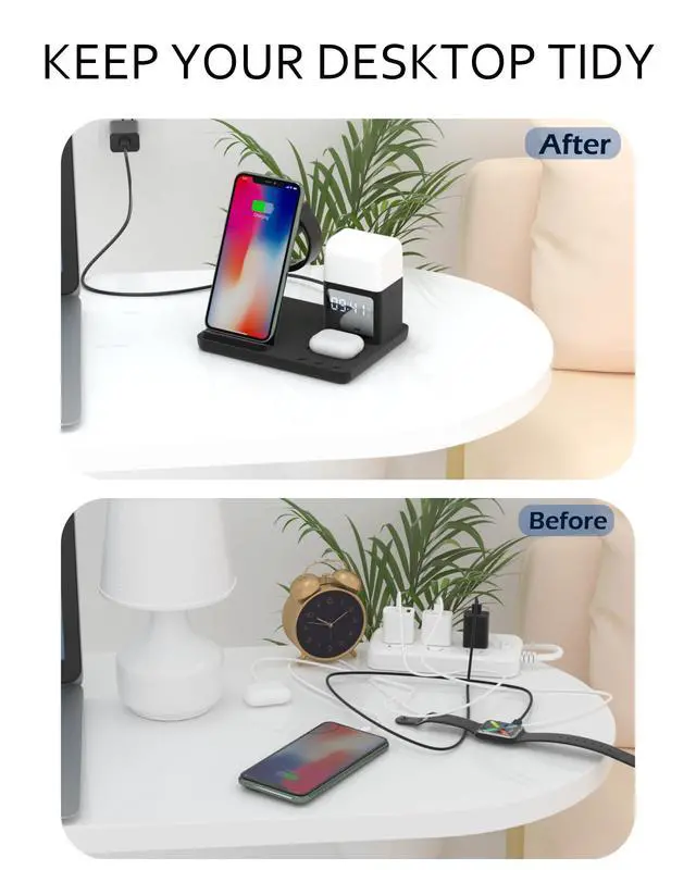 Alt view image 6 of 7 - Wireless Charger for iPhone, 6in1 Fast Phone Charger Stand Dock Alarm Clock Night Light, Wireless Charging Station for Apple Watch, for Airpods 3/2/Pro, for iPhone 17/1615/14/13/12/11/Pro/Max (Black)