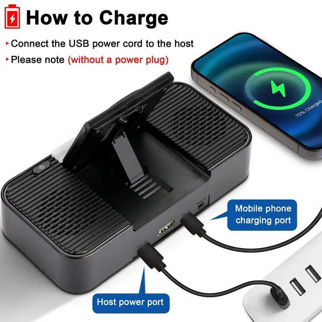 Alt view image 4 of 7 - 9-in-1 Wireless Charging Station with Bluetooth Speaker, Alarm Clock, FM Radio, Night Light Compatible iPhone 17/16/15/SamsungS25/S24/Android, USB/Type-C/AUX, Phone Holder, Adjustable Display