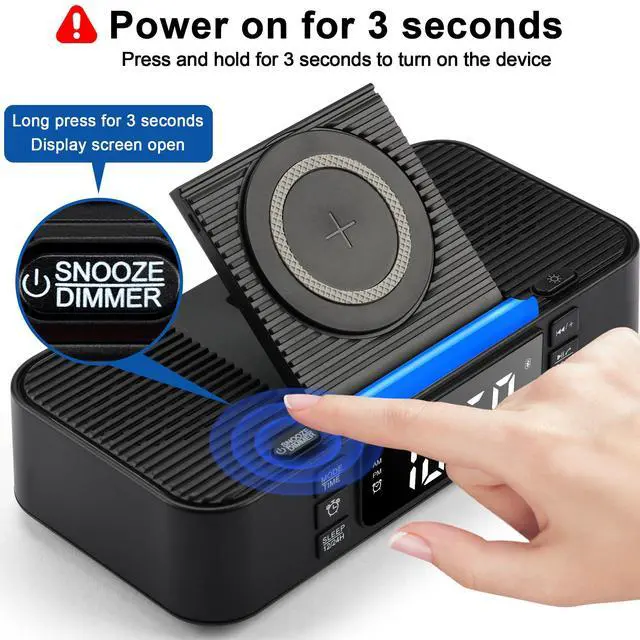 Alt view image 2 of 7 - 9-in-1 Wireless Charging Station with Bluetooth Speaker, Alarm Clock, FM Radio, Night Light Compatible iPhone 17/16/15/SamsungS25/S24/Android, USB/Type-C/AUX, Phone Holder, Adjustable Display