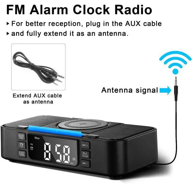 Alt view image 5 of 7 - 9-in-1 Wireless Charging Station with Bluetooth Speaker, Alarm Clock, FM Radio, Night Light Compatible iPhone 17/16/15/SamsungS25/S24/Android, USB/Type-C/AUX, Phone Holder, Adjustable Display