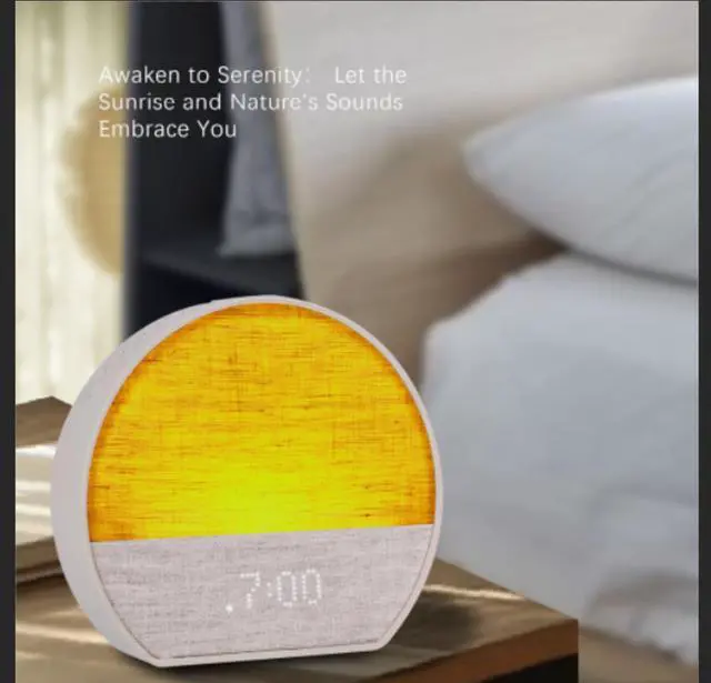 Alt view image 2 of 7 - CKSS7801WM Sunrise Smartset Alarm Clock with White Noise, 4 Soothing Sounds and 2 Wake up Sounds, 8-Color Dimmable LED, Bluetooth Speaker, White with Tan