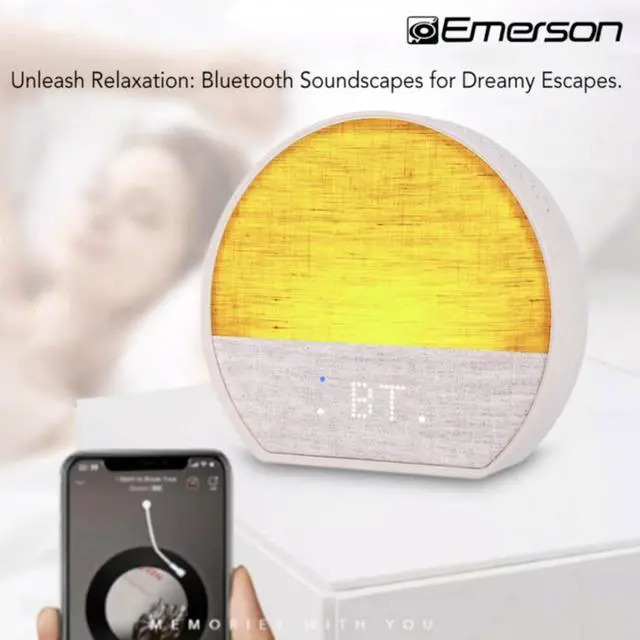 Alt view image 5 of 7 - CKSS7801WM Sunrise Smartset Alarm Clock with White Noise, 4 Soothing Sounds and 2 Wake up Sounds, 8-Color Dimmable LED, Bluetooth Speaker, White with Tan