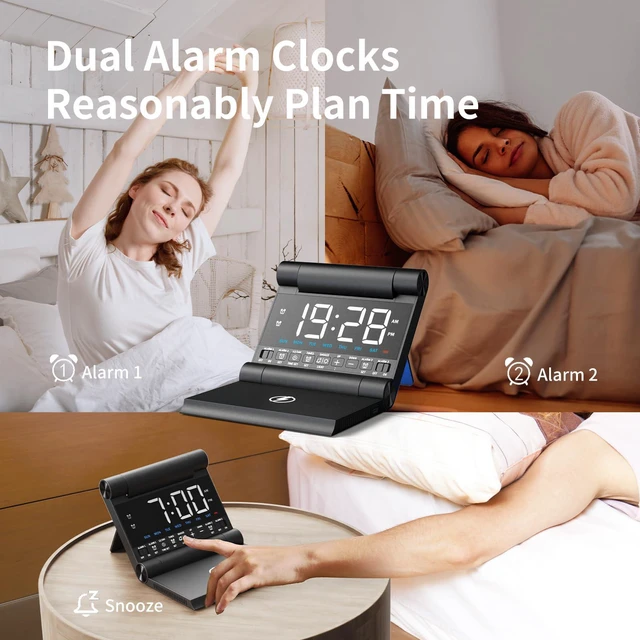 Alt view image 4 of 7 - Wireless Charging Alarm Clock with Heavy Sleepers for Bedroom | LED Loud Digital Clock, Build-in Battery, 4-Level Brightness, 6-Vol, 8-Ringtones, Ideal Gift for Teens, Travel, Adults