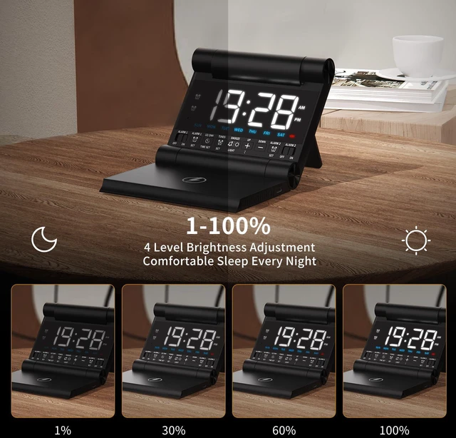 Alt view image 6 of 7 - Wireless Charging Alarm Clock with Heavy Sleepers for Bedroom | LED Loud Digital Clock, Build-in Battery, 4-Level Brightness, 6-Vol, 8-Ringtones, Ideal Gift for Teens, Travel, Adults