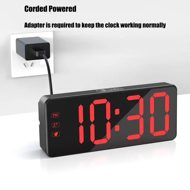 Alt view image 2 of 7 - Digital Alarm Clock with Backup Battery & 59" UL-Certified Charger - 3-Level Dimmer, Auto Night Mode, 2.4" Bold LED Display, Upgraded Buttons, Clock for Bedroom/Travel/Camping