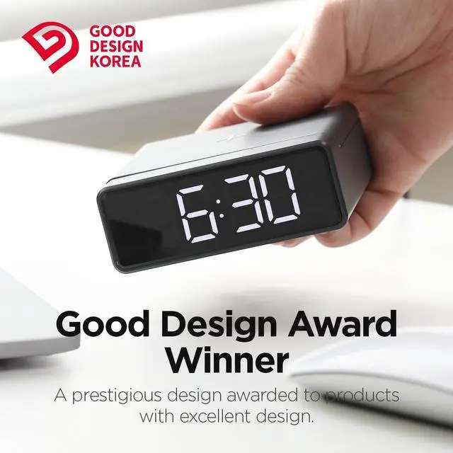 Alt view image 3 of 7 - Mini Square 15W Fast Wireless Charging Clock (Dark Gray), Digital Alarm Clock, 3-Level Brightness, 12/24H Mode, Wireless Charging pad, Compatible with iPhone, Samsung, LG, AirPods, Galaxy Buds