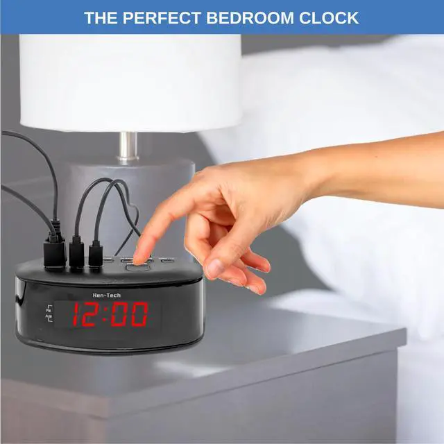 Alt view image 5 of 5 - Digital Alarm Clocks for Bedrooms, 2 x USB-C and 2 x USB-A Charging Ports. Loud Alarm Clock for Heavy Sleepers Perfect for Bedroom, Desk, and Office.