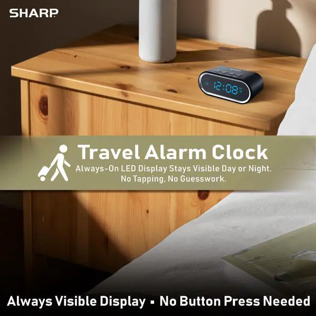 Alt view image 2 of 7 - Travel Alarm Clock with Rechargeable Mini Power Bank Portable Digital Alarm Clock with Countdown Timer, Adjustable Brightness, USB-C Emergency Phone Charger