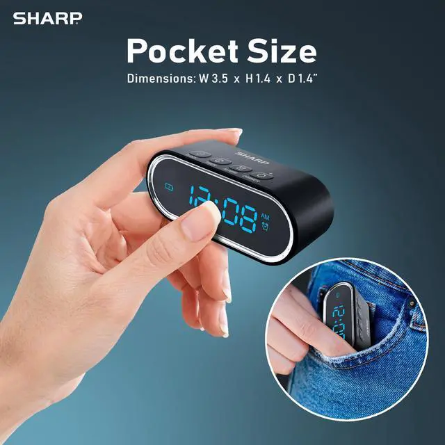 Alt view image 6 of 7 - Travel Alarm Clock with Rechargeable Mini Power Bank Portable Digital Alarm Clock with Countdown Timer, Adjustable Brightness, USB-C Emergency Phone Charger