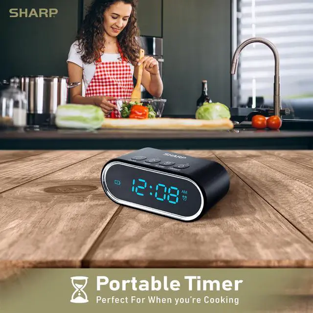 Alt view image 7 of 7 - Travel Alarm Clock with Rechargeable Mini Power Bank Portable Digital Alarm Clock with Countdown Timer, Adjustable Brightness, USB-C Emergency Phone Charger