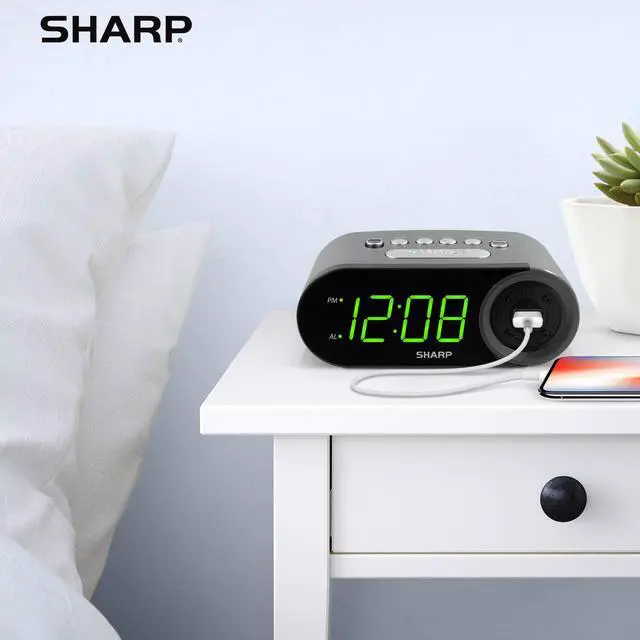 Alt view image 6 of 6 - Digital Easy to Read Alarm Clock with 2 AMP High-Speed USB Charging Power Port - Charge Your Phone, Tablet with a high Speed Charge! Simple, Easy to Use Operation, Black Green LEDs