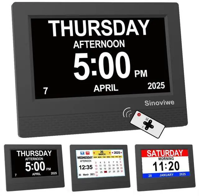 Main image of Digital Alarm Clock 7" HD Large Screen Digital Calendar with Auto-Dimming, Clear Day/Date Display for Alzheimer's Dementia Seniors & Low Vision with Remote Control and Custom Reminder Function(Black)
