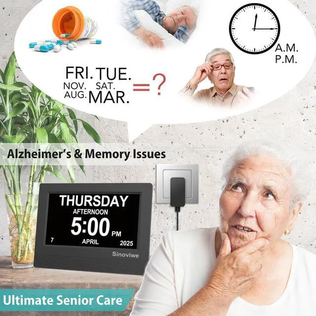 Alt view image 3 of 7 - Digital Alarm Clock 7" HD Large Screen Digital Calendar with Auto-Dimming, Clear Day/Date Display for Alzheimer's Dementia Seniors & Low Vision with Remote Control and Custom Reminder Function(Black)