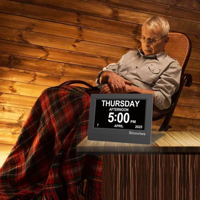 Alt view image 6 of 7 - Digital Alarm Clock 7" HD Large Screen Digital Calendar with Auto-Dimming, Clear Day/Date Display for Alzheimer's Dementia Seniors & Low Vision with Remote Control and Custom Reminder Function(Black)