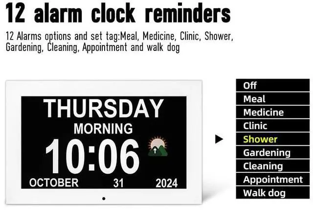 Alt view image 3 of 7 - Digital Alarm Clock, Multiple Alarm Functions, Clock with Date and Day, Digital Alarm and Electronic Calendar for Seniors (White, 7 inch) (10-inch White)