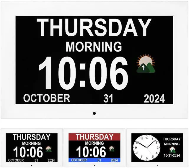Main image of Digital Alarm Clock, Multiple Alarm Functions, Clock with Date and Day, Digital Alarm and Electronic Calendar for Seniors (White, 7 inch) (10-inch White)