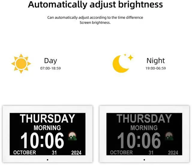 Alt view image 2 of 7 - Digital Alarm Clock, Multiple Alarm Functions, Clock with Date and Day, Digital Alarm and Electronic Calendar for Seniors (White, 7 inch) (10-inch White)