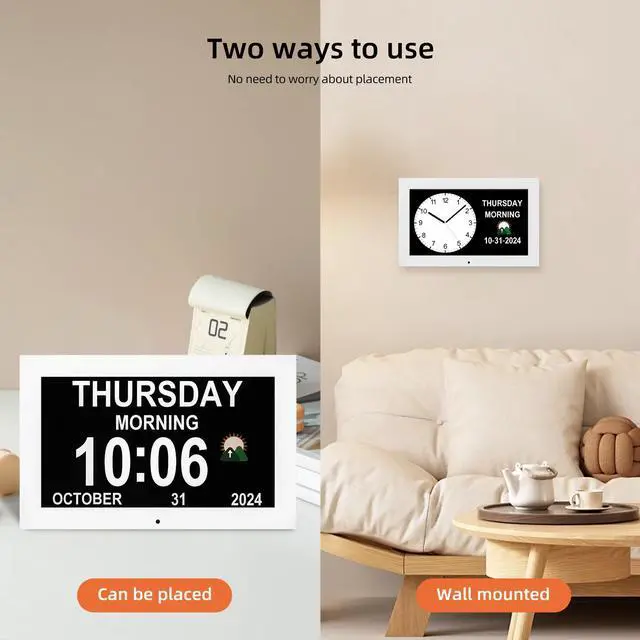 Alt view image 7 of 7 - Digital Alarm Clock, Multiple Alarm Functions, Clock with Date and Day, Digital Alarm and Electronic Calendar for Seniors (White, 7 inch) (10-inch White)