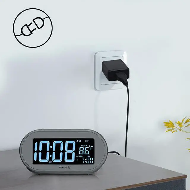 Alt view image 2 of 7 - Alarm Clocks for Bedrooms, Auto Set Digital Desk Clock for Bedside Nightstand, Electric Clock with Dimmable Brightness Dimmer, Auto DST, USB Port, Date, Temperature, Snooze