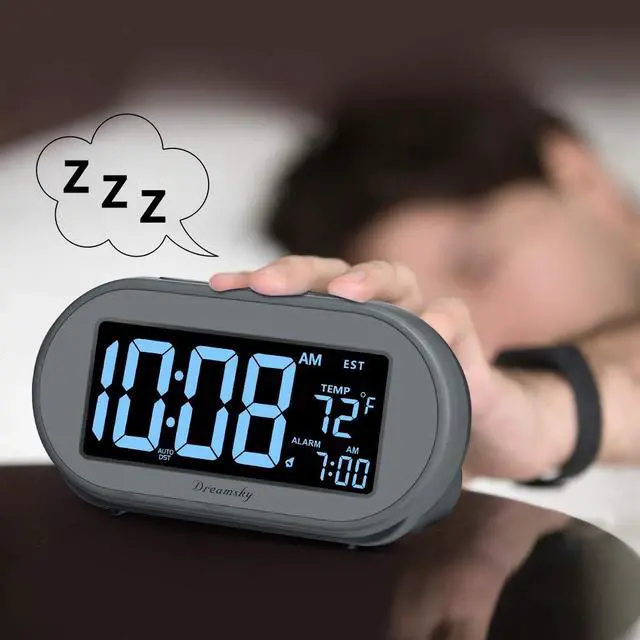 Alt view image 5 of 7 - Alarm Clocks for Bedrooms, Auto Set Digital Desk Clock for Bedside Nightstand, Electric Clock with Dimmable Brightness Dimmer, Auto DST, USB Port, Date, Temperature, Snooze