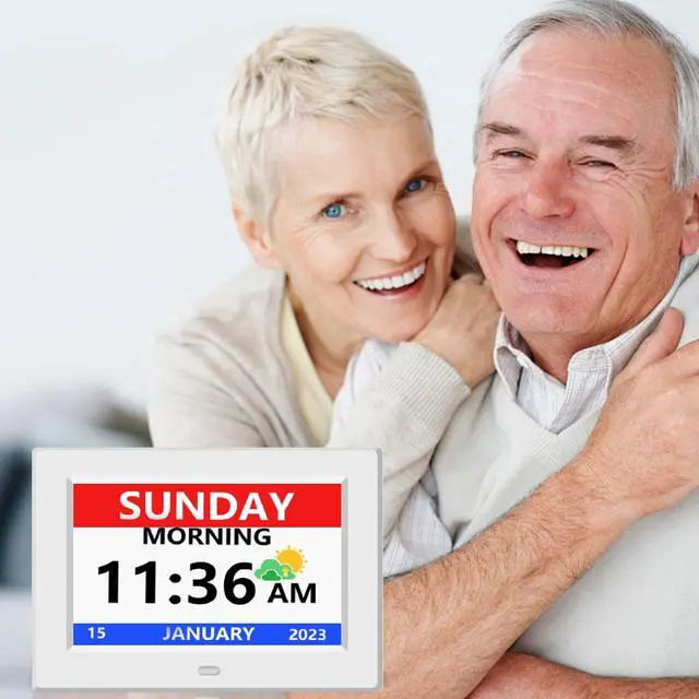 Alt view image 3 of 7 - 7 Inch Digital Clock with Day and Date for Elderly Alzheimer's Clock Customizable Alarms 3 Display Modes Large Font Alarm Clock for Seniors Auto DST White