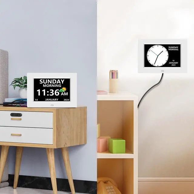 Alt view image 5 of 7 - 7 Inch Digital Clock with Day and Date for Elderly Alzheimer's Clock Customizable Alarms 3 Display Modes Large Font Alarm Clock for Seniors Auto DST White
