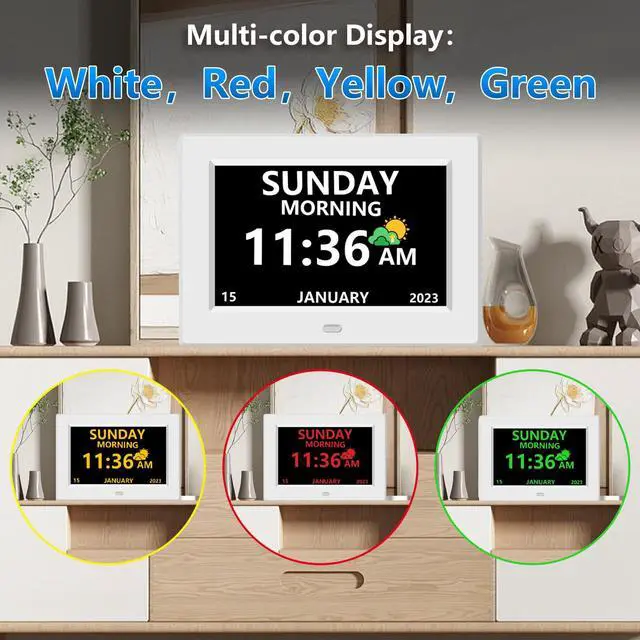 Alt view image 6 of 7 - 7 Inch Digital Clock with Day and Date for Elderly Alzheimer's Clock Customizable Alarms 3 Display Modes Large Font Alarm Clock for Seniors Auto DST White