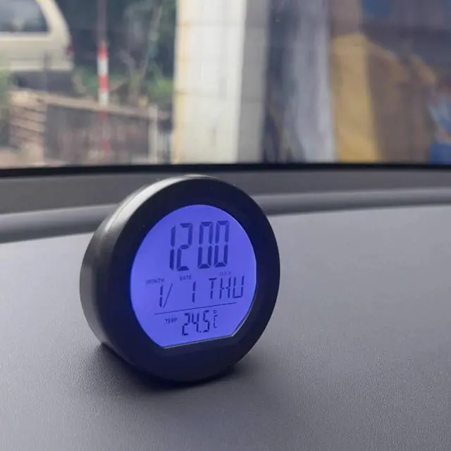Alt view image 5 of 7 - Car Dashboard Clock with Automatic Backlight at Night, Solar-Powered, Fahrenheit Temperature, 12/24 Hour Format Time, Calendar for Car Truck Office Home and Outdoor Camping (Includes Battery)