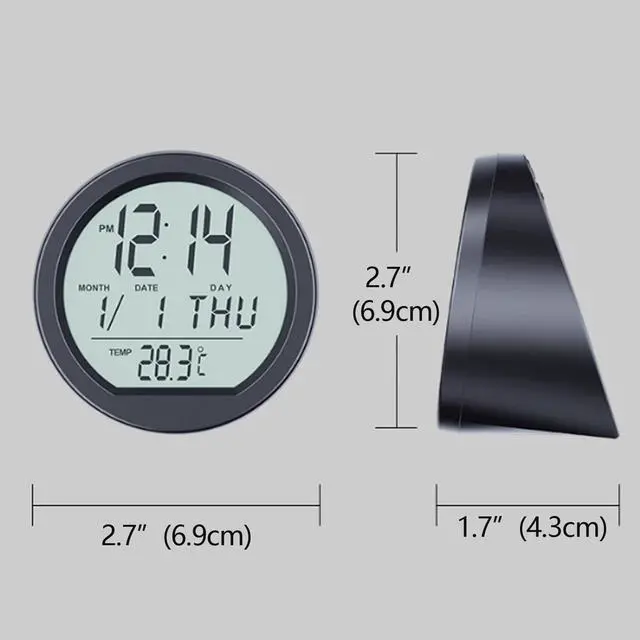 Alt view image 2 of 7 - Car Dashboard Clock with Automatic Backlight at Night, Solar-Powered, Fahrenheit Temperature, 12/24 Hour Format Time, Calendar for Car Truck Office Home and Outdoor Camping (Includes Battery)