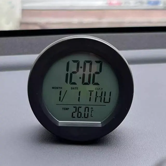 Alt view image 6 of 7 - Car Dashboard Clock with Automatic Backlight at Night, Solar-Powered, Fahrenheit Temperature, 12/24 Hour Format Time, Calendar for Car Truck Office Home and Outdoor Camping (Includes Battery)
