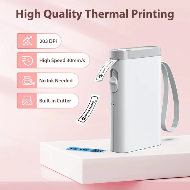 Alt view image 2 of 7 - P21 Label Maker Machine with Tape, Bluetooth Label Printer, White | Inkless Printing, Built-in Cutter, Rechargeable, Easy App Editing, Ideal for School, Office and Home