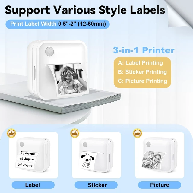 Alt view image 4 of 7 - Upgraded Small Label Maker - Bluetooth Portable Label Printer with Peel & Stick Labels, Wireless Mini Sticker Printer for Home Organization, Kitchen Pantry Jars, School Crafts & Storage Bins