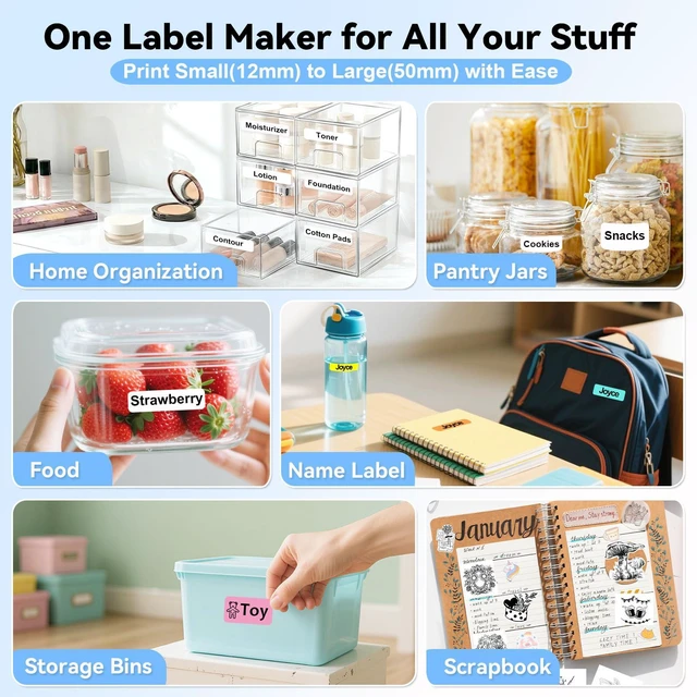 Alt view image 3 of 7 - Upgraded Small Label Maker - Bluetooth Portable Label Printer with Peel & Stick Labels, Wireless Mini Sticker Printer for Home Organization, Kitchen Pantry Jars, School Crafts & Storage Bins