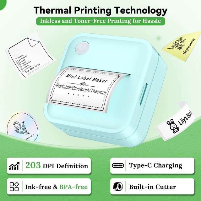 Alt view image 7 of 7 - Label Maker Machine with Tape - Mini Sticker Printer Bluetooth Label Printer for Home Office Organization, Portable Thermal Sticker Maker Print Pod with Multiple Templates for Phone