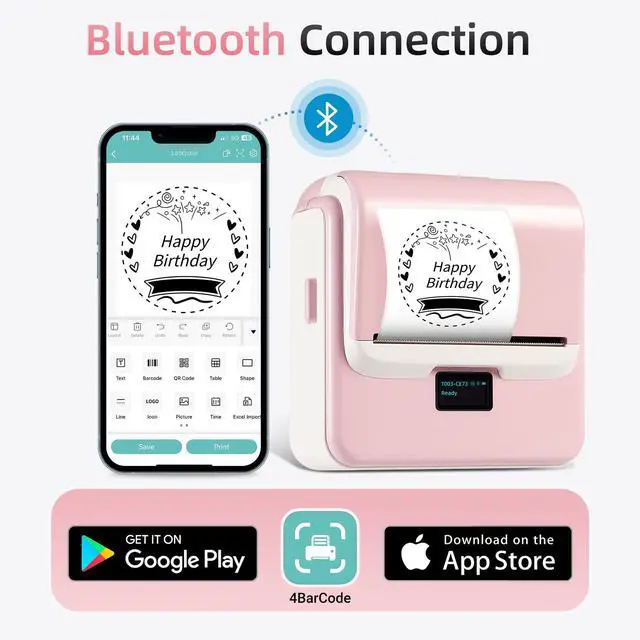 Alt view image 4 of 7 - Label Maker Machine with Tape, T003 Thermal Label Maker, 2 Inch Bluetooth Label Printer Compatible with Phone & PC, Sticker Printer Barcode Thermal Maker for Small Business, Home, School